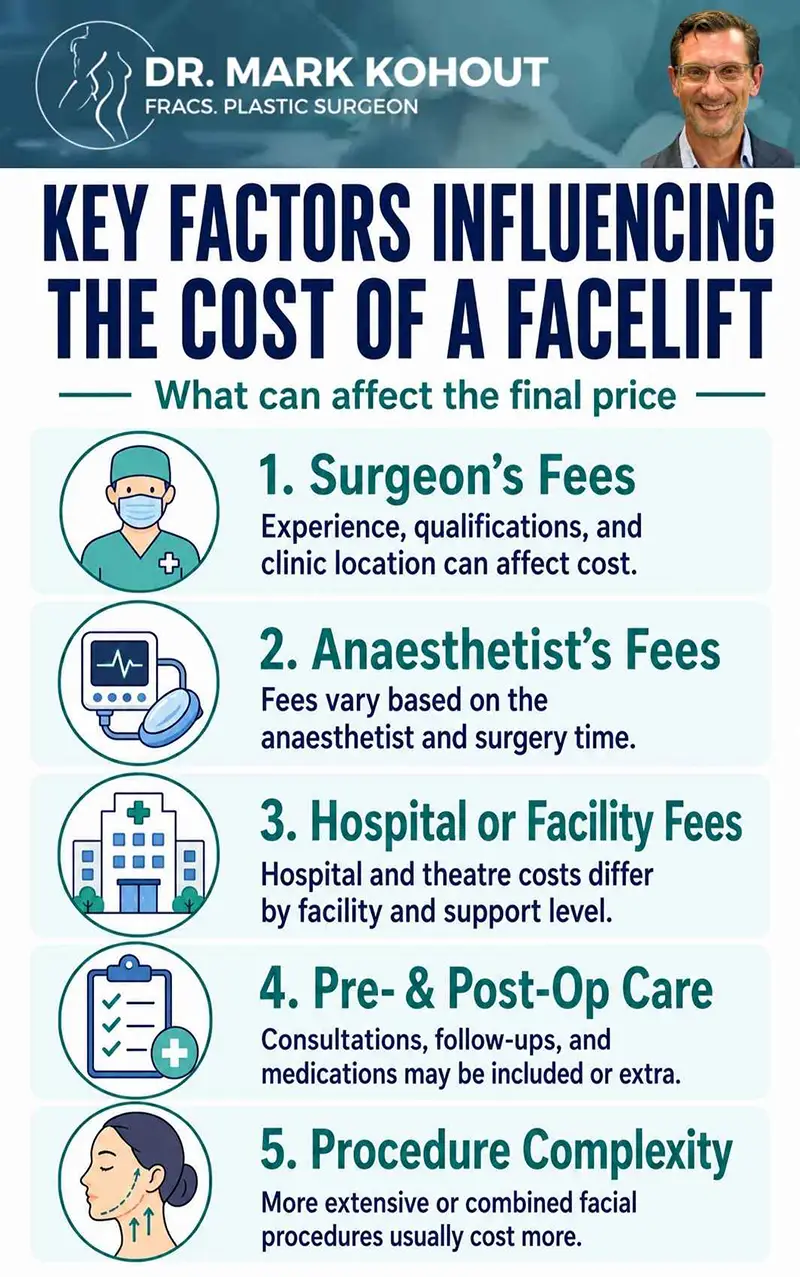Cost of a Facelift in Sydney infographics by Dr Mark Kohout
