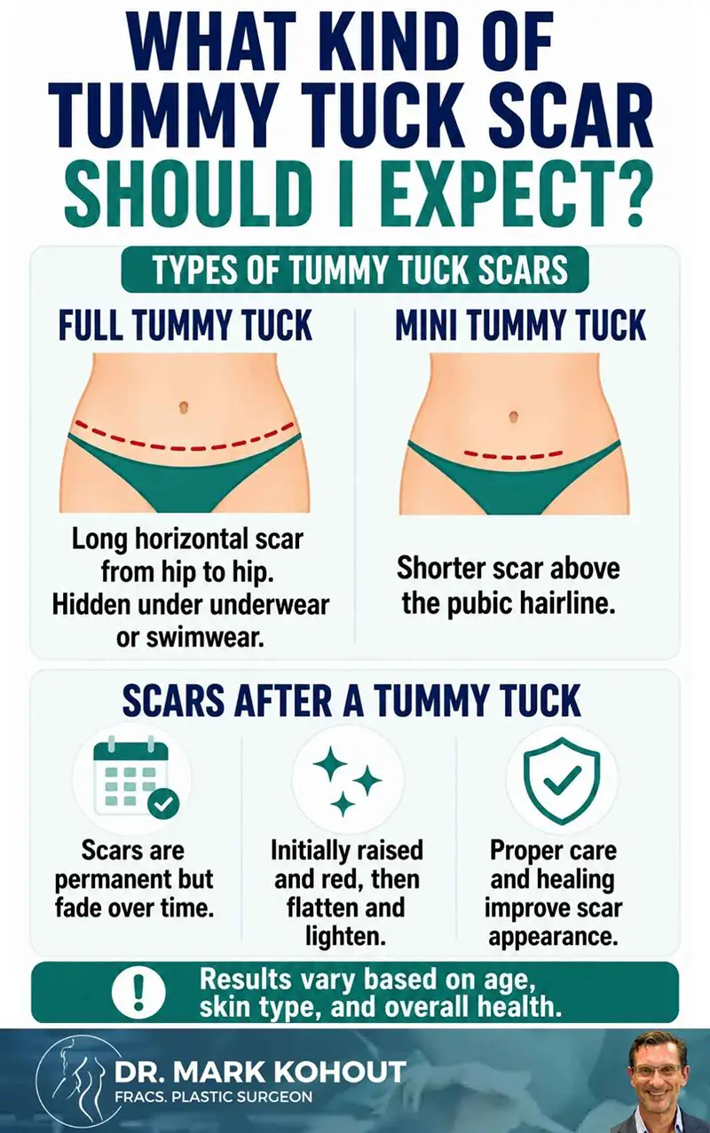 Managing Abdominoplasty Tummy Tuck Scars Infographics by Dr Mark Kohout