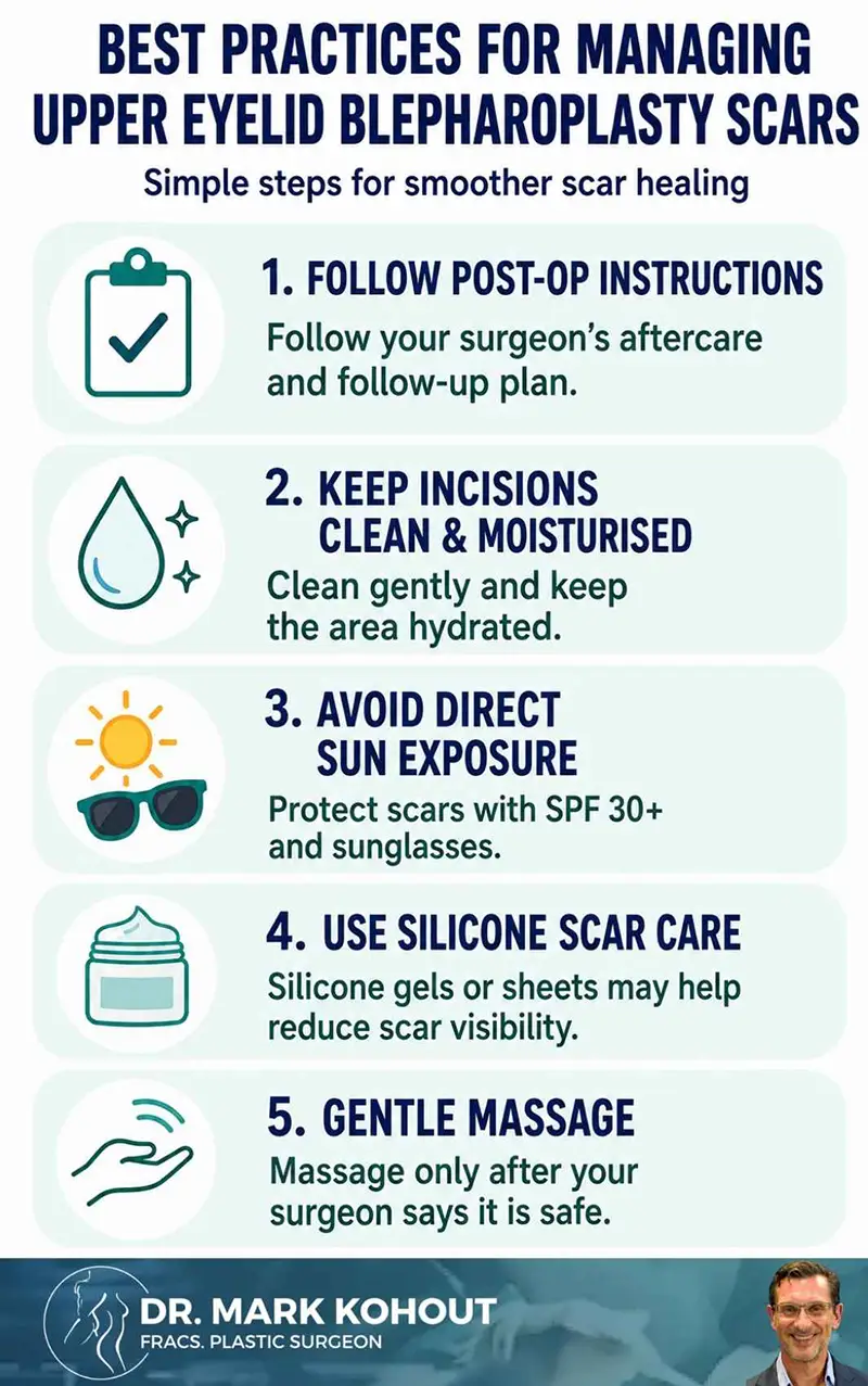 Managing Upper Eyelid Scars after Blepharoplasty Infographics 2 by Dr Mark Kohout