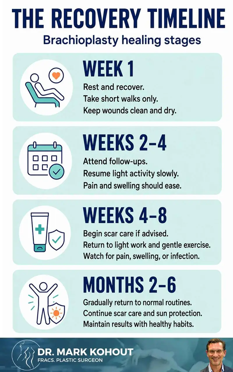 Recovery after Arm Lift Surgery infographics by Dr Mark Kohout