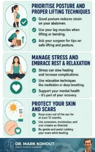 Tips to Help Maintain Your Abdominoplasty Tummy Tuck Results Infographics by Dr Mark Kohout
