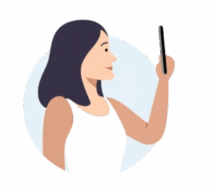An animate woman holding a mobile phone taking a picture