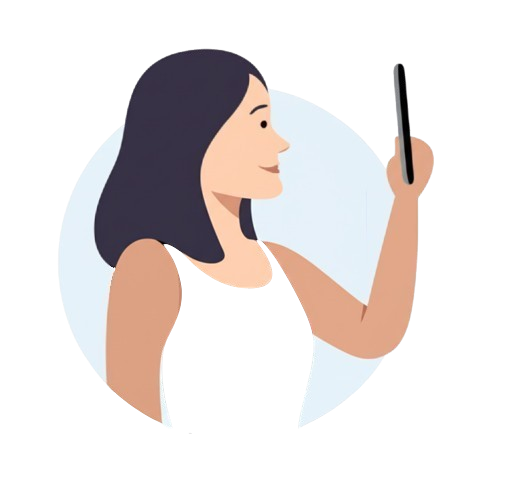 An animate woman holding a mobile phone taking a picture