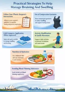 Managing Swelling and Bruising after Tummy Tuck Abdominoplasty infographics