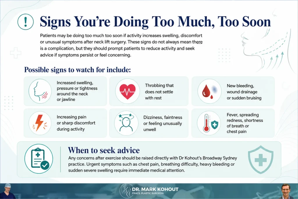 Signs You’re Doing Too Much Exercise after Neck Lift Surgery Infographic
