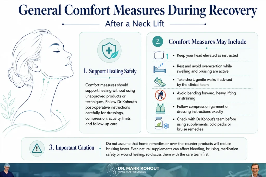 Neck Lift Swelling And Bruising Sydney What To Expect During Recovery Infographic by Dr Mark Kohout