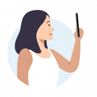 An animate woman holding a mobile phone taking a picture